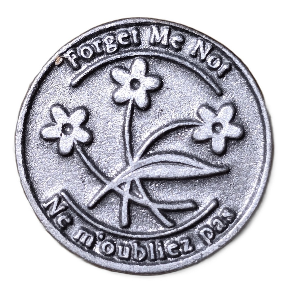 Bilingual Forget Me Not Pewter Flower Remembrance Lapel Vest Hat Pin C25